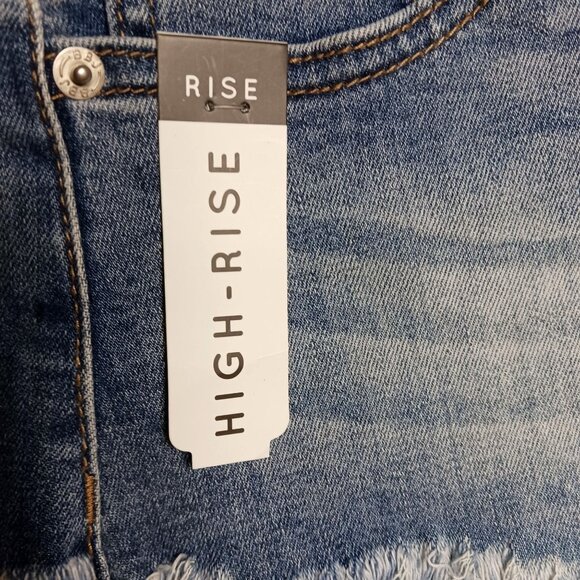 Boomboo! High-Rise Distressed Denim Shorts Blue Frayed Hem - Picture 7 of 9